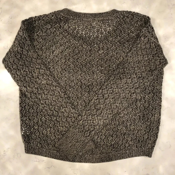 Kensie Lg Slv Scoop Neck Open Weave Acrylic Cotton Two Tone Sweater Gray Sz M - Picture 7 of 10